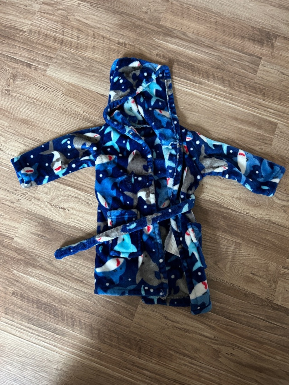 Blue Shark Print Kids Hooded Robe